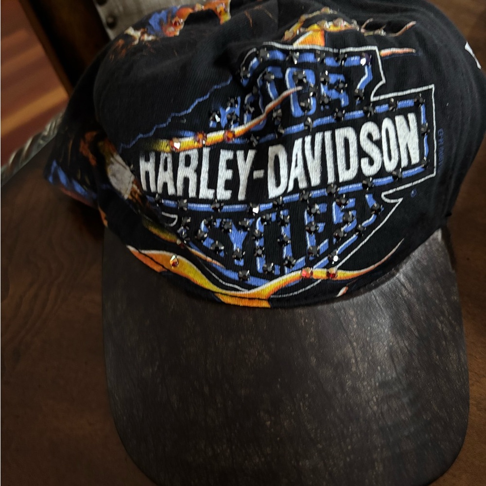 Harley-Davidson Black Cap with Blue and Orange Flame Logo